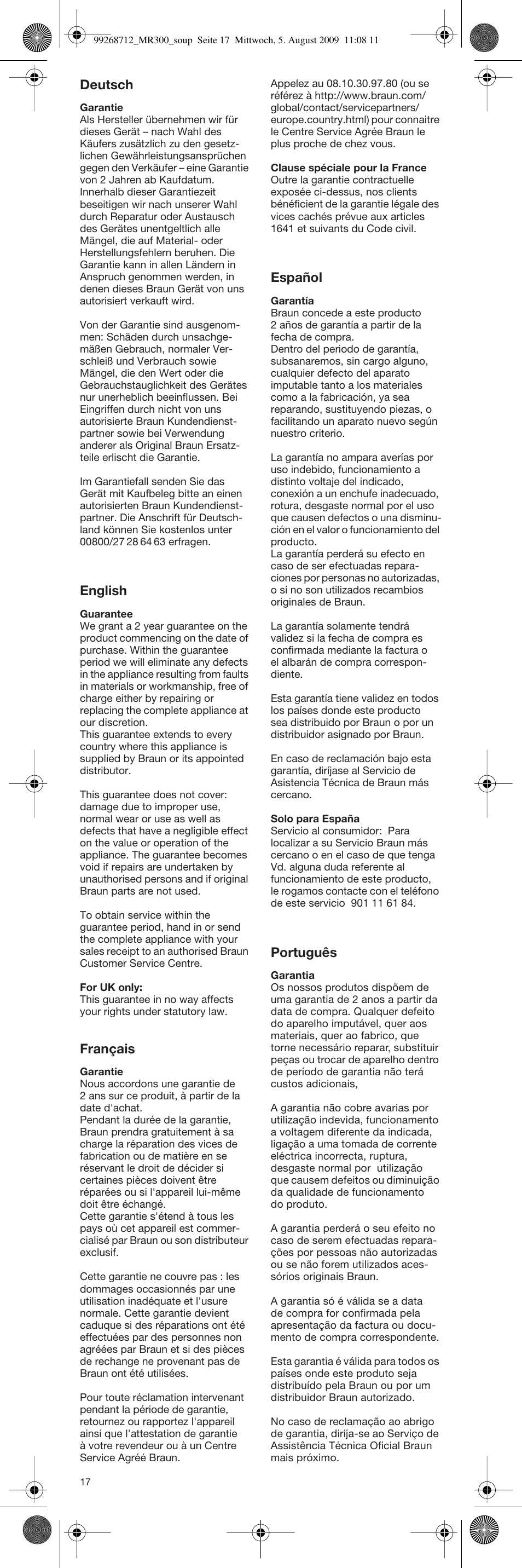 Deutsch, English, Français | Español, Português | Braun Multiquick 3 4162 User Manual | Page 17 / 21