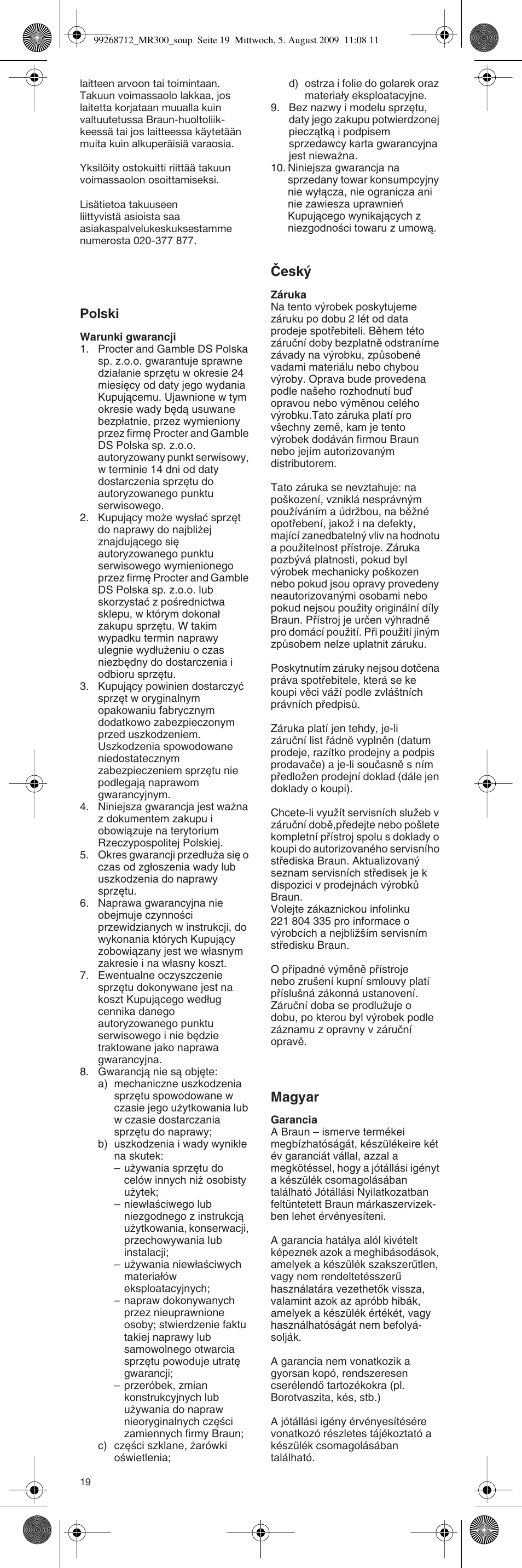 Polski, Âesk, Magyar | Braun Multiquick 3 4162 User Manual | Page 19 / 21