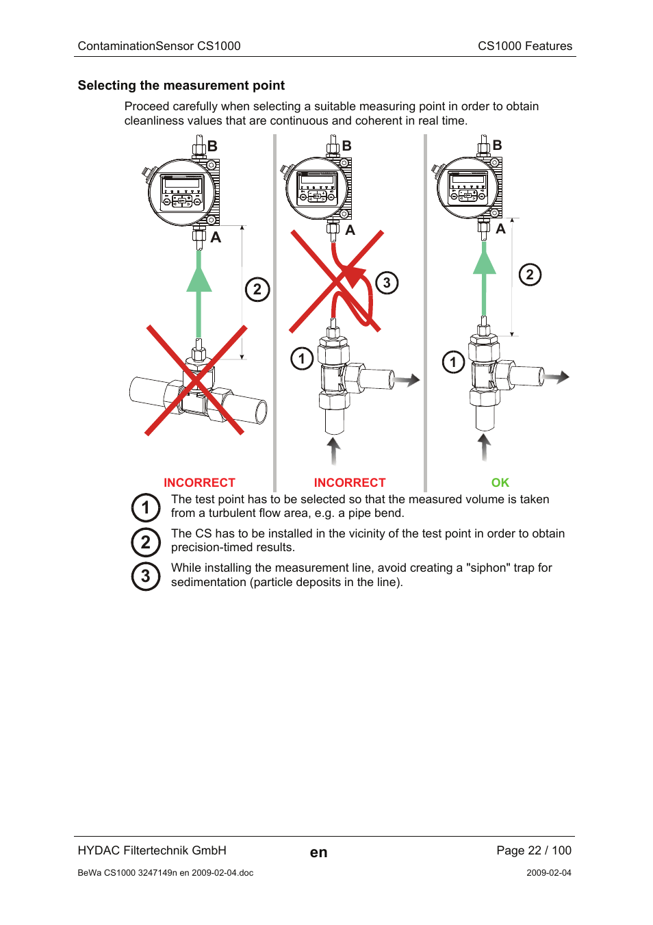 Selecting the measurement point | HYDAC CS 1000 User Manual | Page 22 / 100