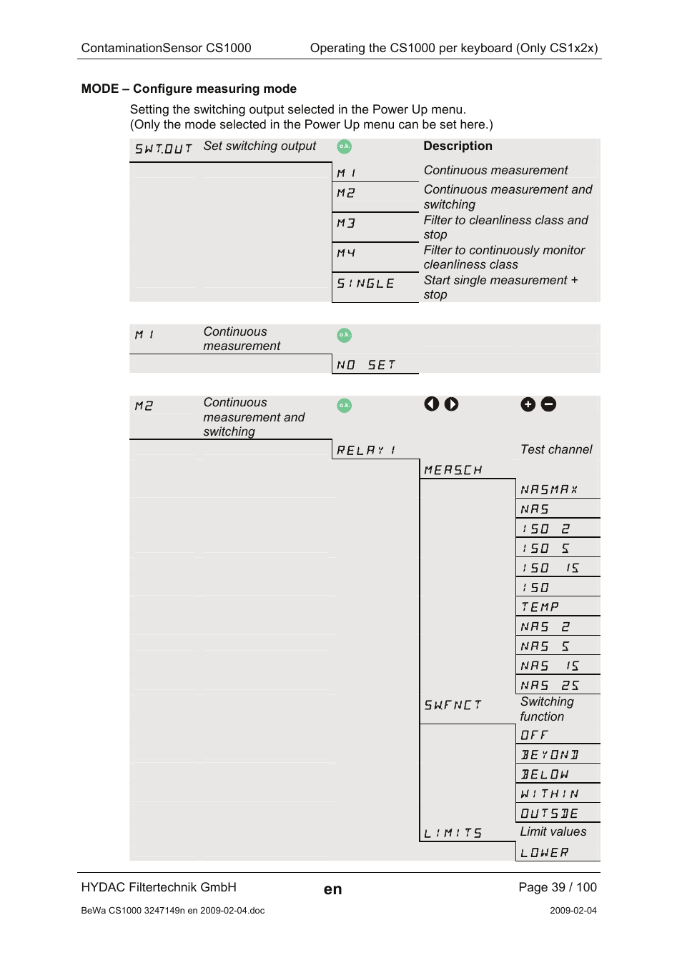Mode – configure measuring mode | HYDAC CS 1000 User Manual | Page 39 / 100