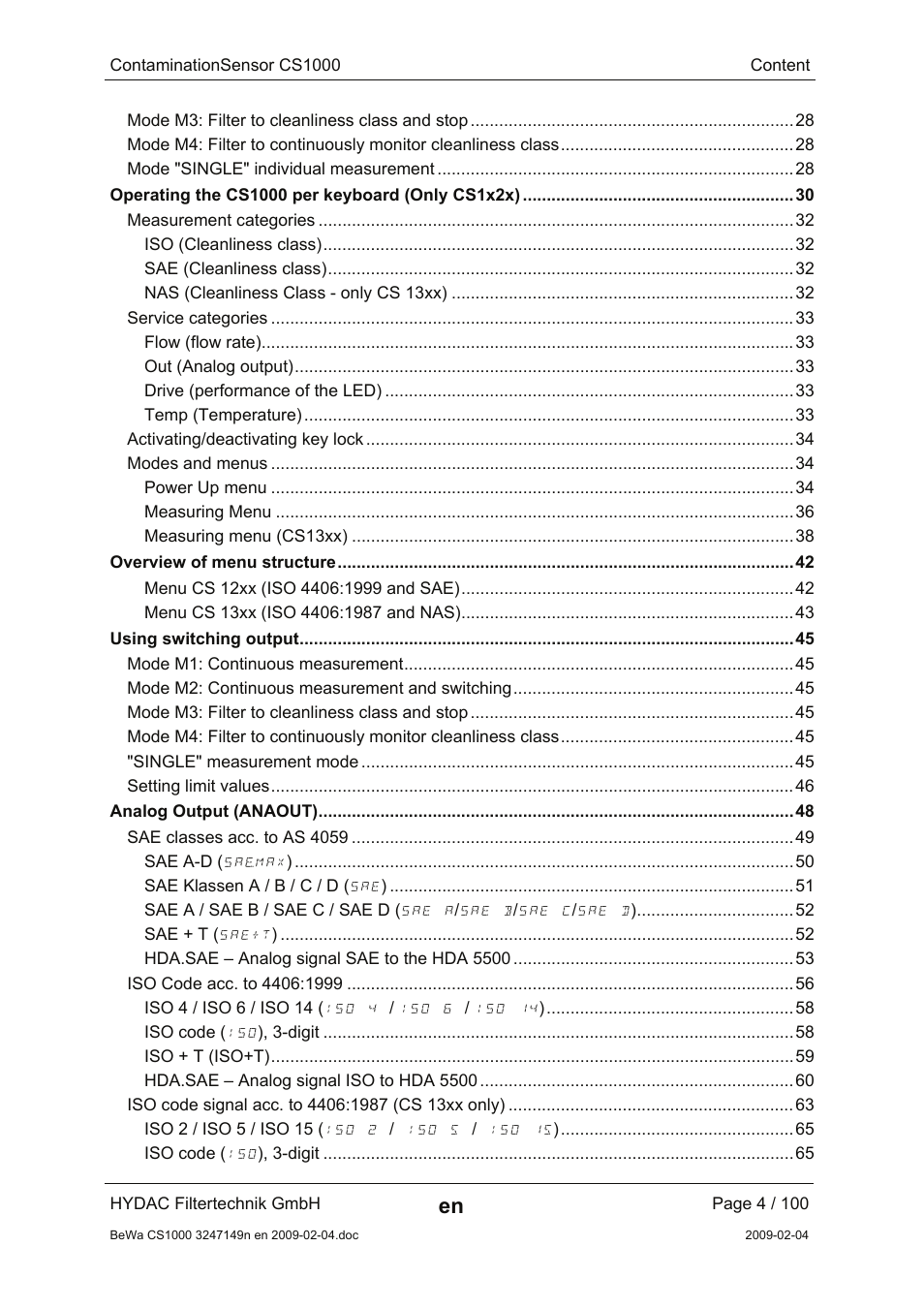 HYDAC CS 1000 User Manual | Page 4 / 100