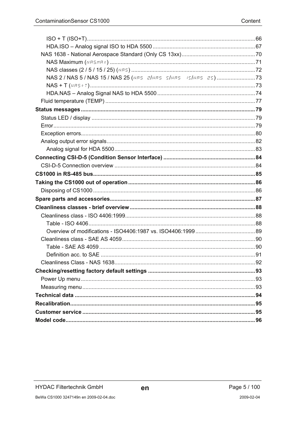 HYDAC CS 1000 User Manual | Page 5 / 100