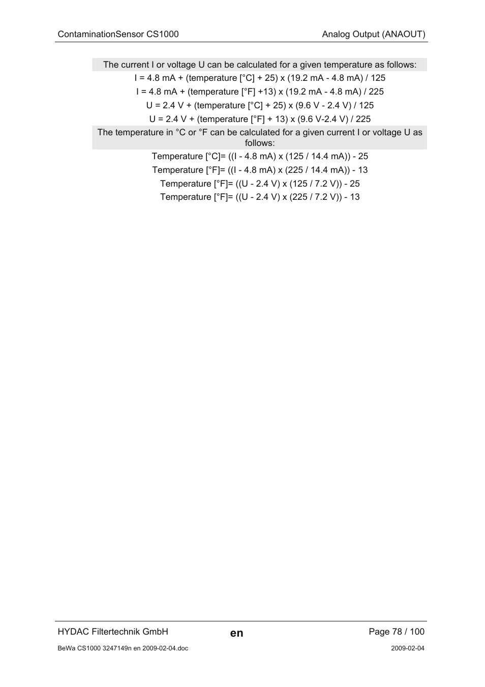 HYDAC CS 1000 User Manual | Page 78 / 100