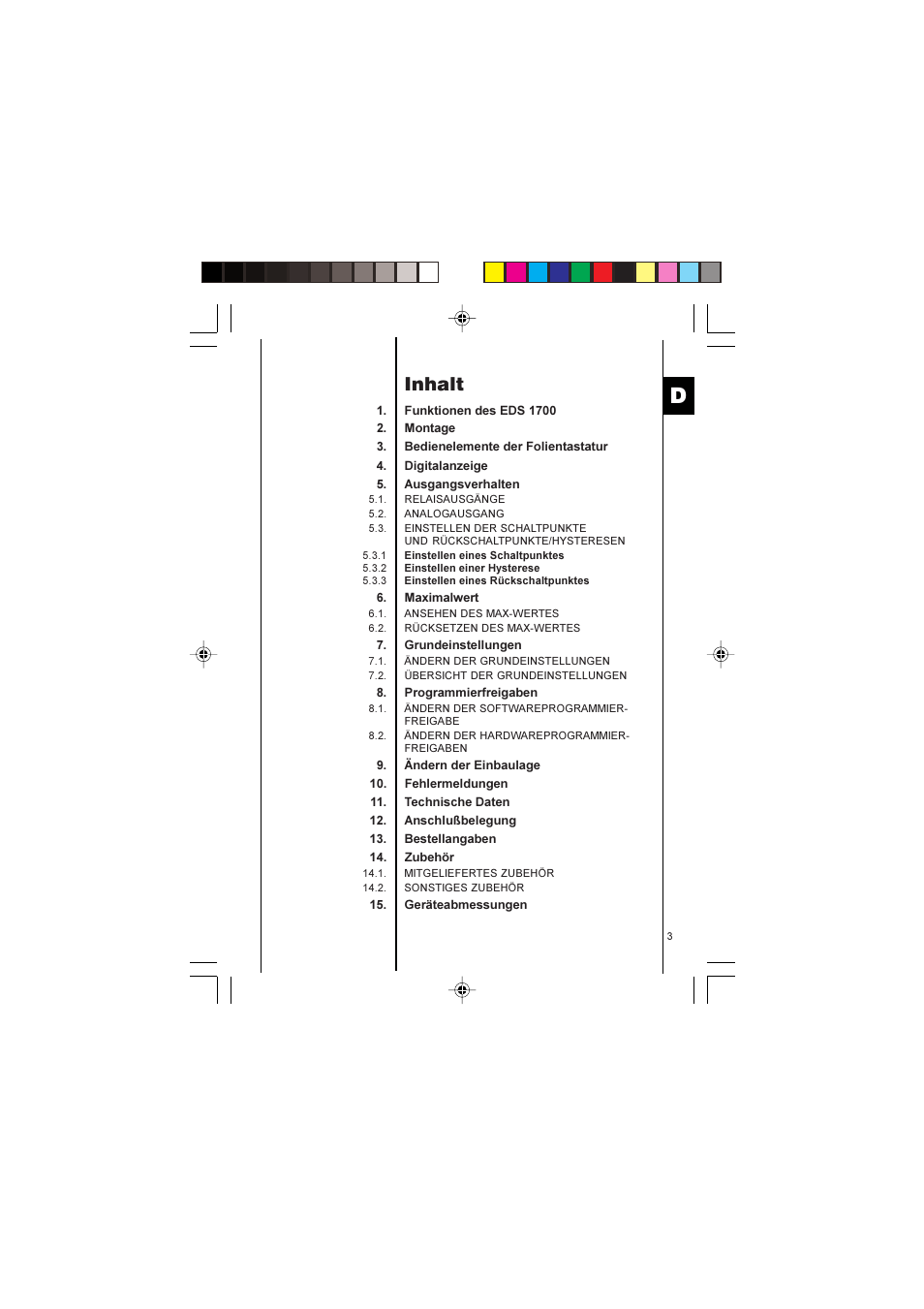 Inhalt | HYDAC EDS 1700 User Manual | Page 3 / 56