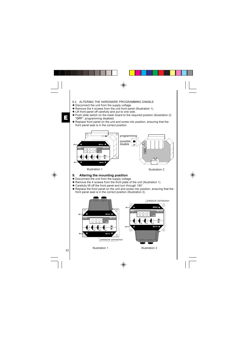Altering the mounting position, Illustration 1 illustration 2, Programming possible disable | Pressure connection | HYDAC EDS 1700 User Manual | Page 32 / 56