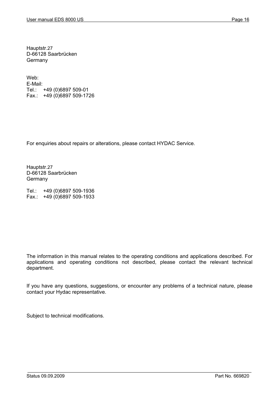 HYDAC EDS 8000 User Manual | Page 16 / 16
