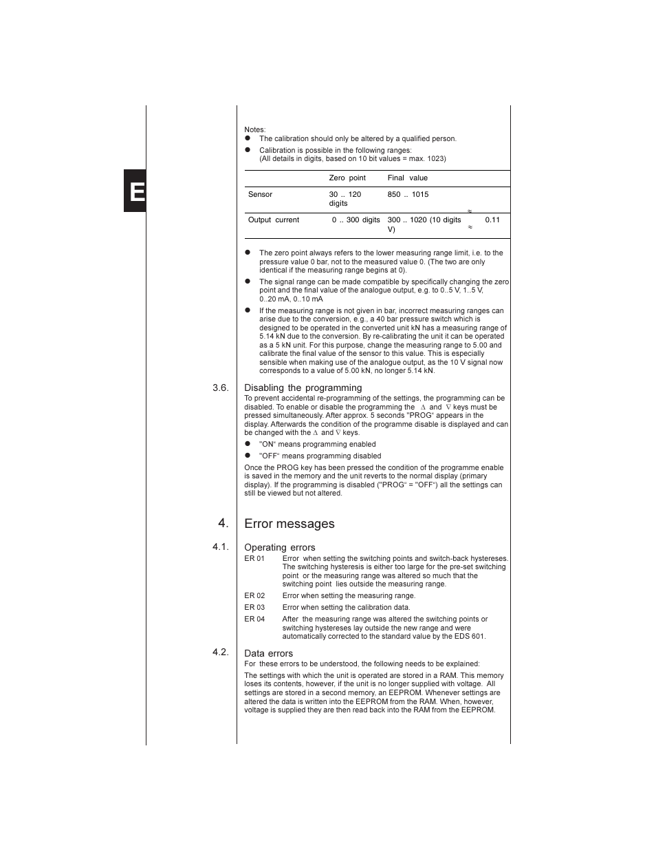 Error messages | HYDAC EDS 601 User Manual | Page 10 / 15