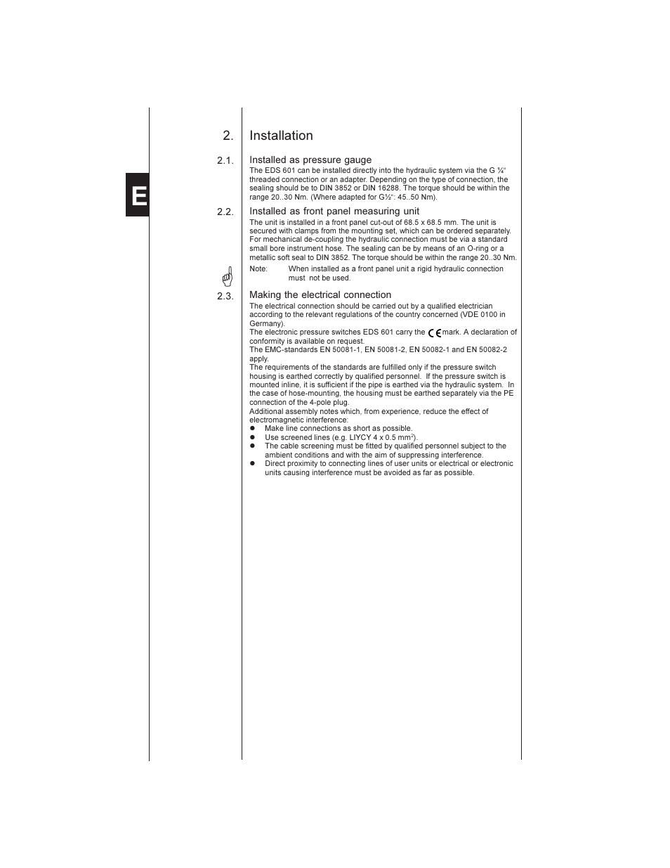 Installation | HYDAC EDS 601 User Manual | Page 4 / 15