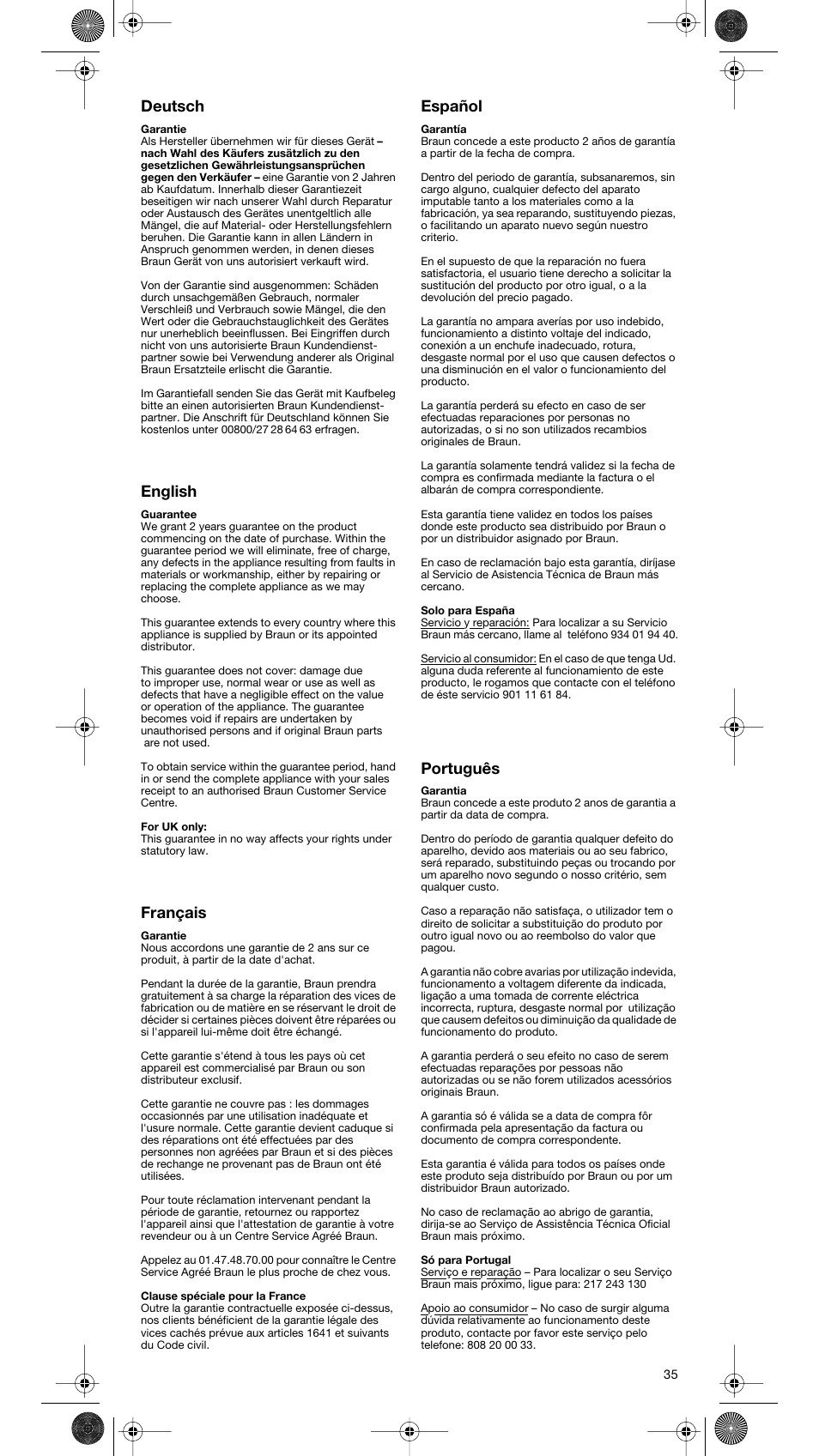 Deutsch, English, Français | Español, Português | Braun MR 5550 User Manual | Page 34 / 43