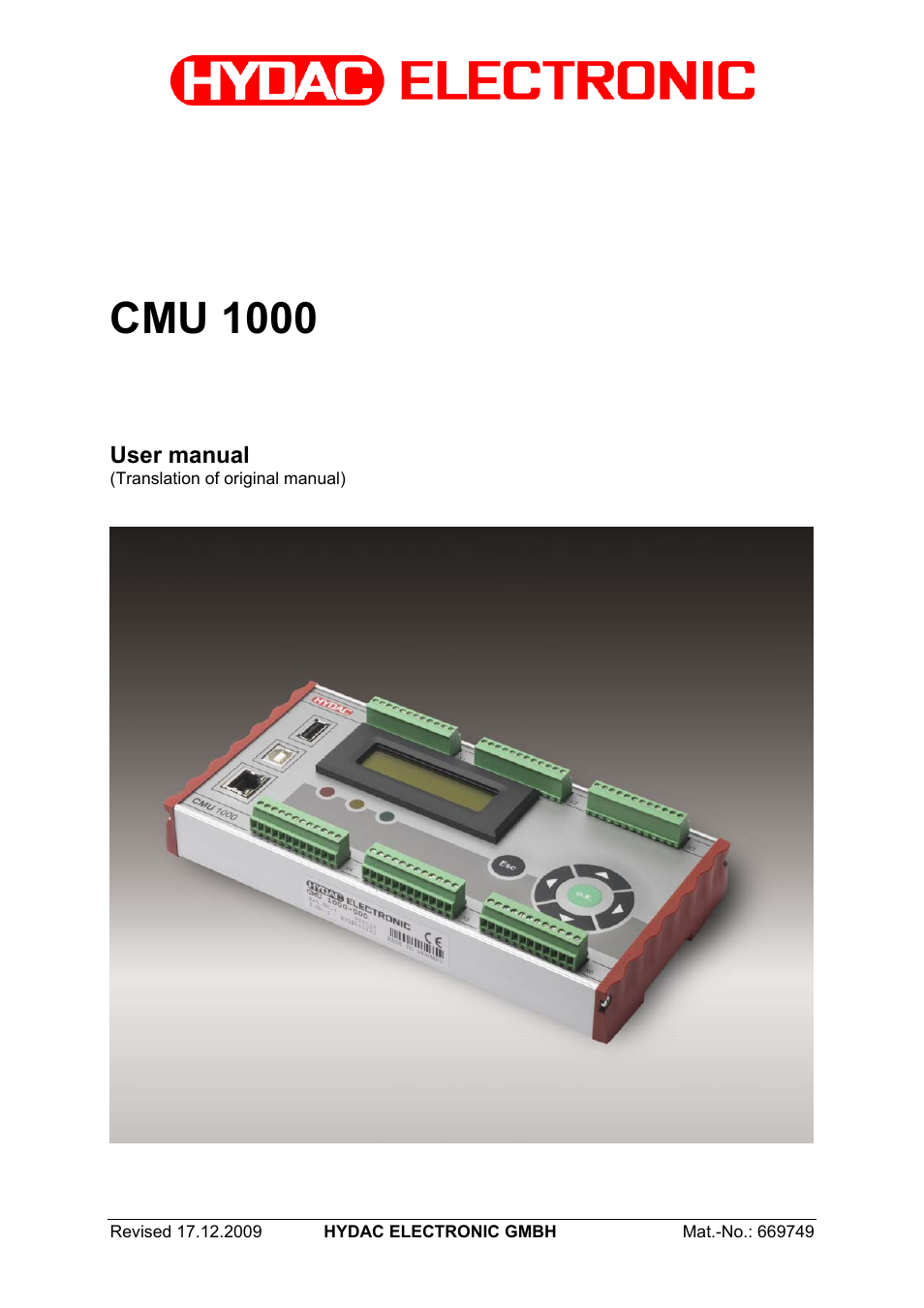 HYDAC CMU 1000 User Manual | 122 pages