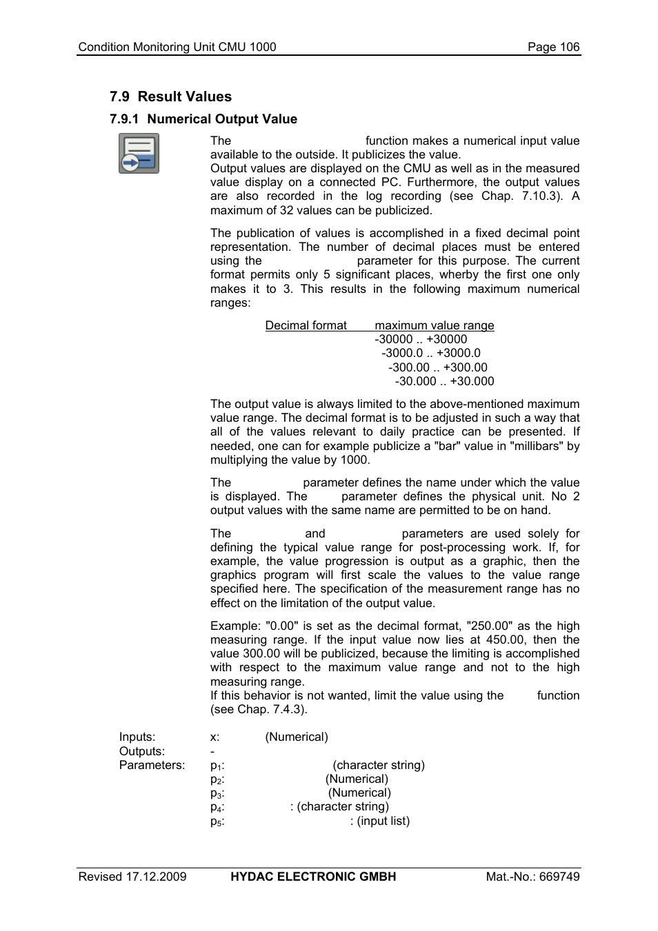 9 result values | HYDAC CMU 1000 User Manual | Page 106 / 122
