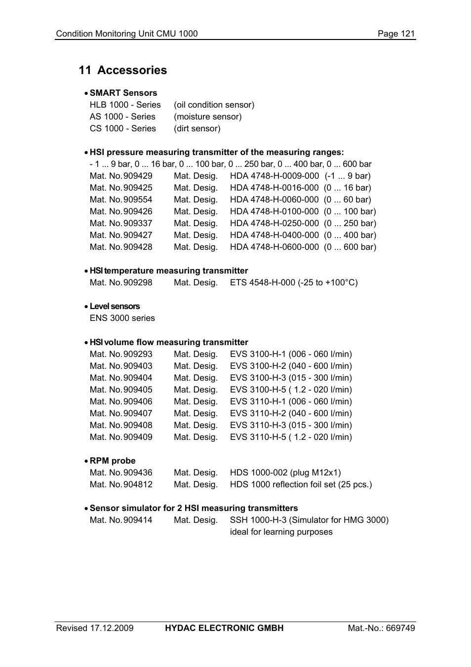 11 accessories | HYDAC CMU 1000 User Manual | Page 121 / 122