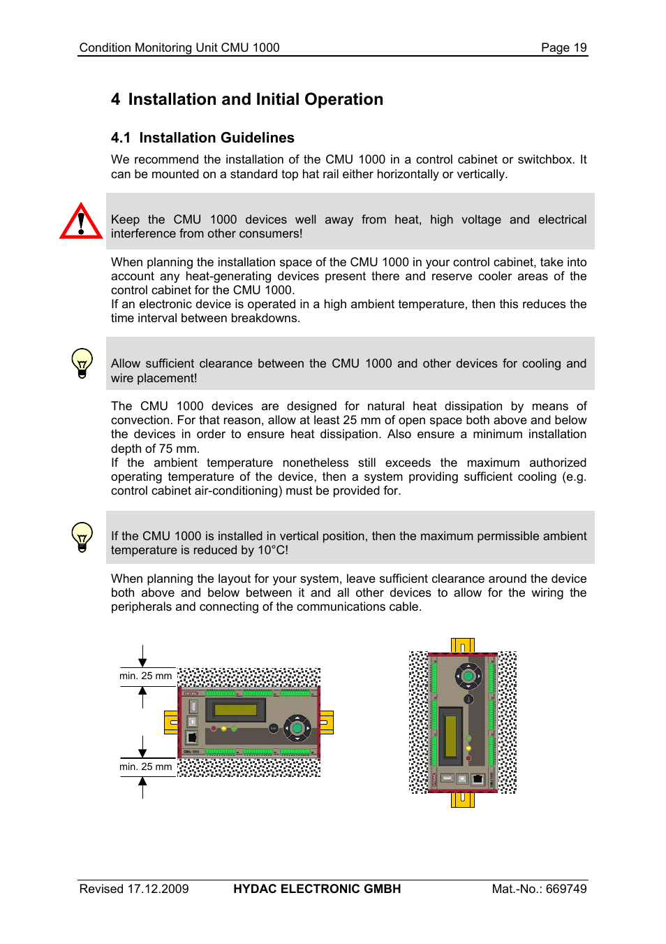 4 installation and initial operation | HYDAC CMU 1000 User Manual | Page 19 / 122