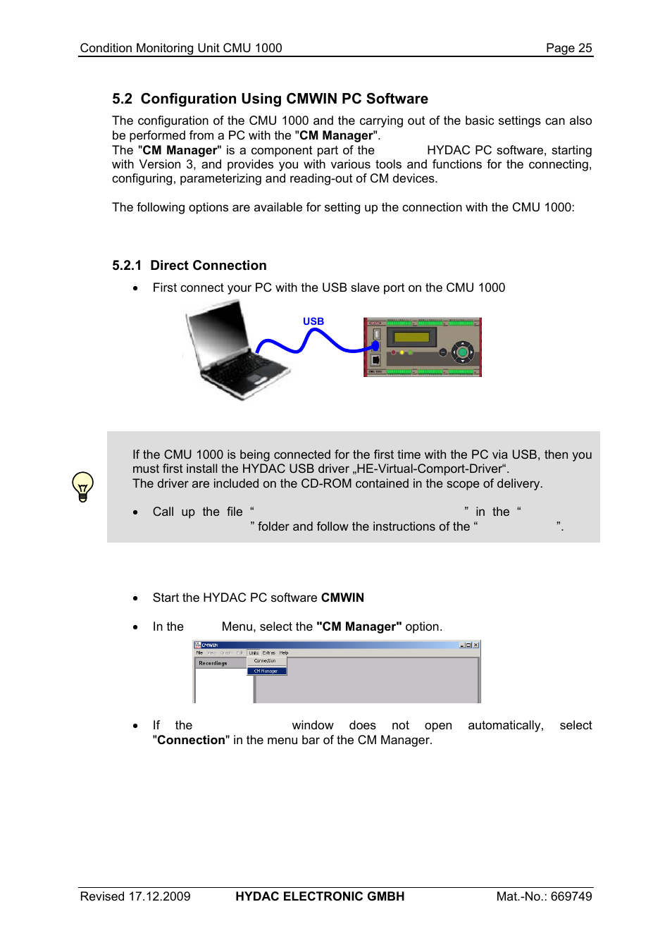 2 configuration using cmwin pc software | HYDAC CMU 1000 User Manual | Page 25 / 122