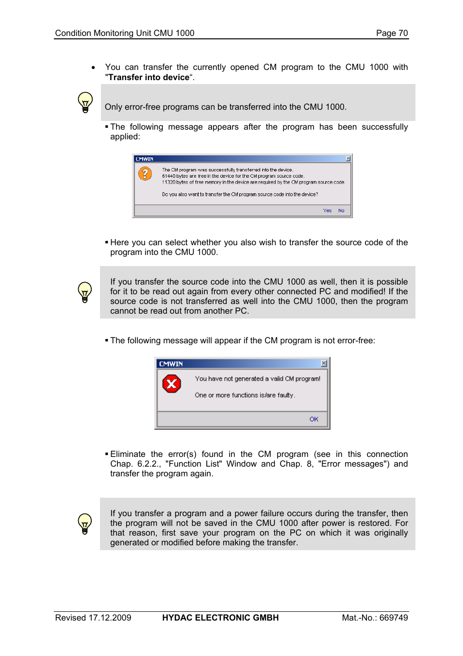 HYDAC CMU 1000 User Manual | Page 70 / 122