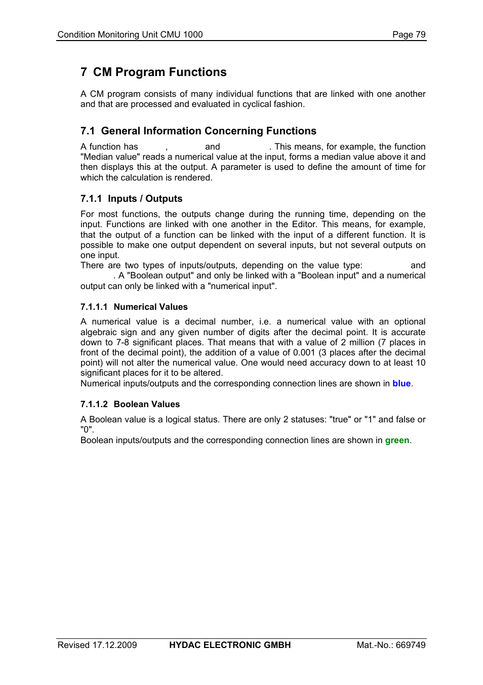 7 cm program functions | HYDAC CMU 1000 User Manual | Page 79 / 122