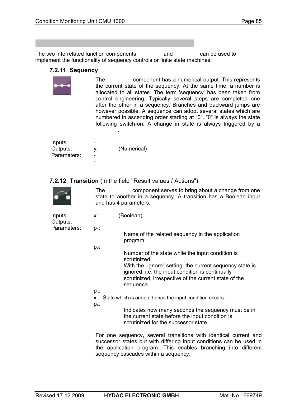 Additional points for sequency controls in the cmu | HYDAC CMU 1000 User Manual | Page 85 / 122