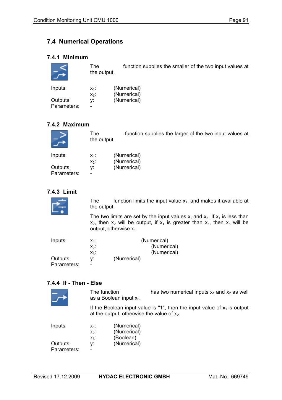 4 numerical operations, 1 minimum, 2 maximum | 3 limit, 4 if - then - else | HYDAC CMU 1000 User Manual | Page 91 / 122