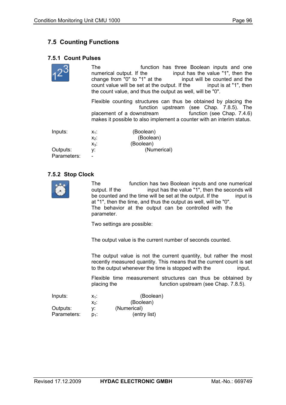 5 counting functions | HYDAC CMU 1000 User Manual | Page 96 / 122