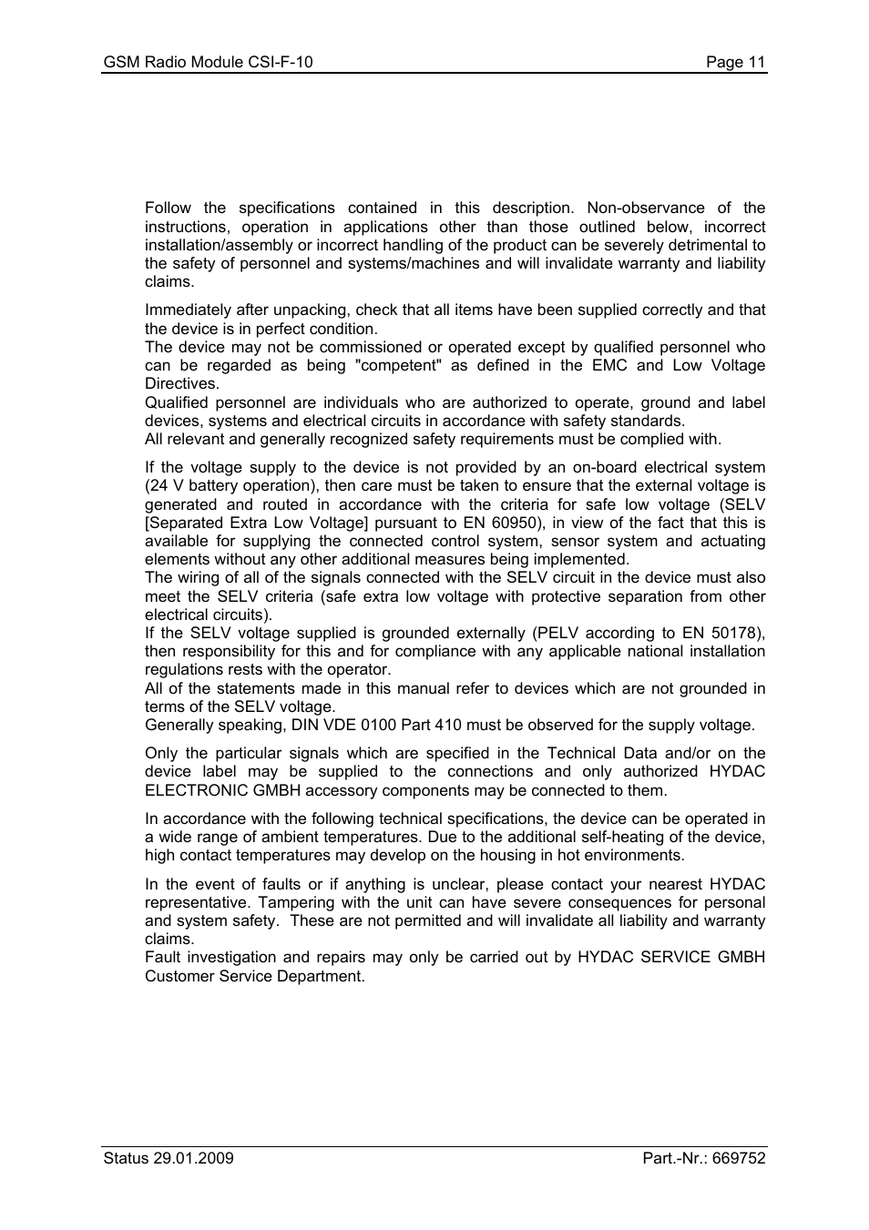 2 safety, 1 general safety precautions | HYDAC CSI-F-10 User Manual | Page 11 / 120