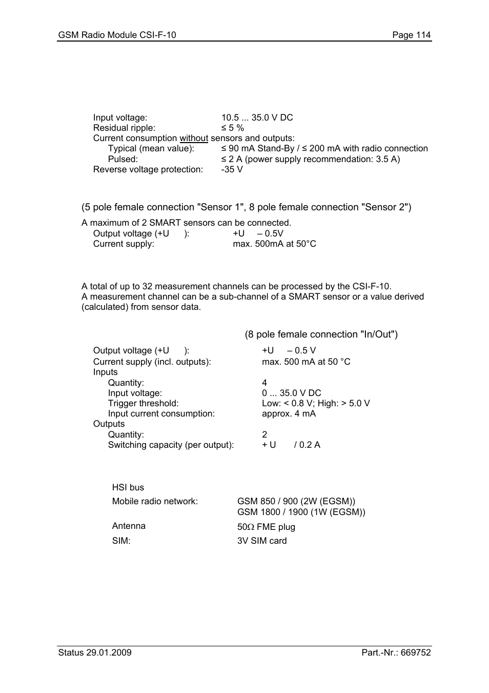 11 specifications, 1 power supply, 2 sensor inputs | 3 logic measurement channels, 4 digital inputs and outputs, 5 interfaces | HYDAC CSI-F-10 User Manual | Page 114 / 120