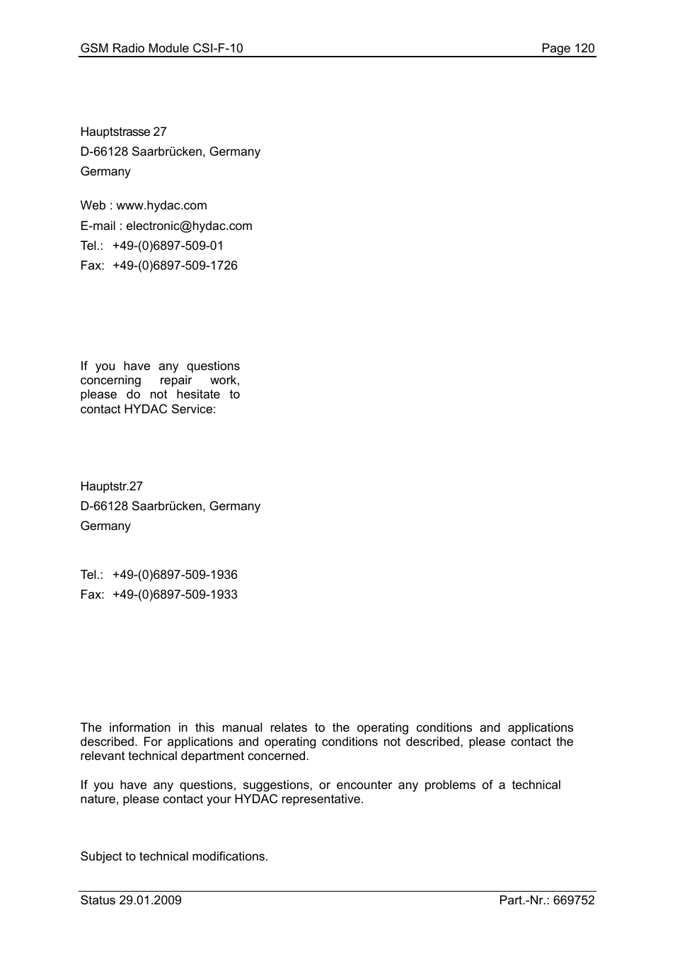 HYDAC CSI-F-10 User Manual | Page 120 / 120