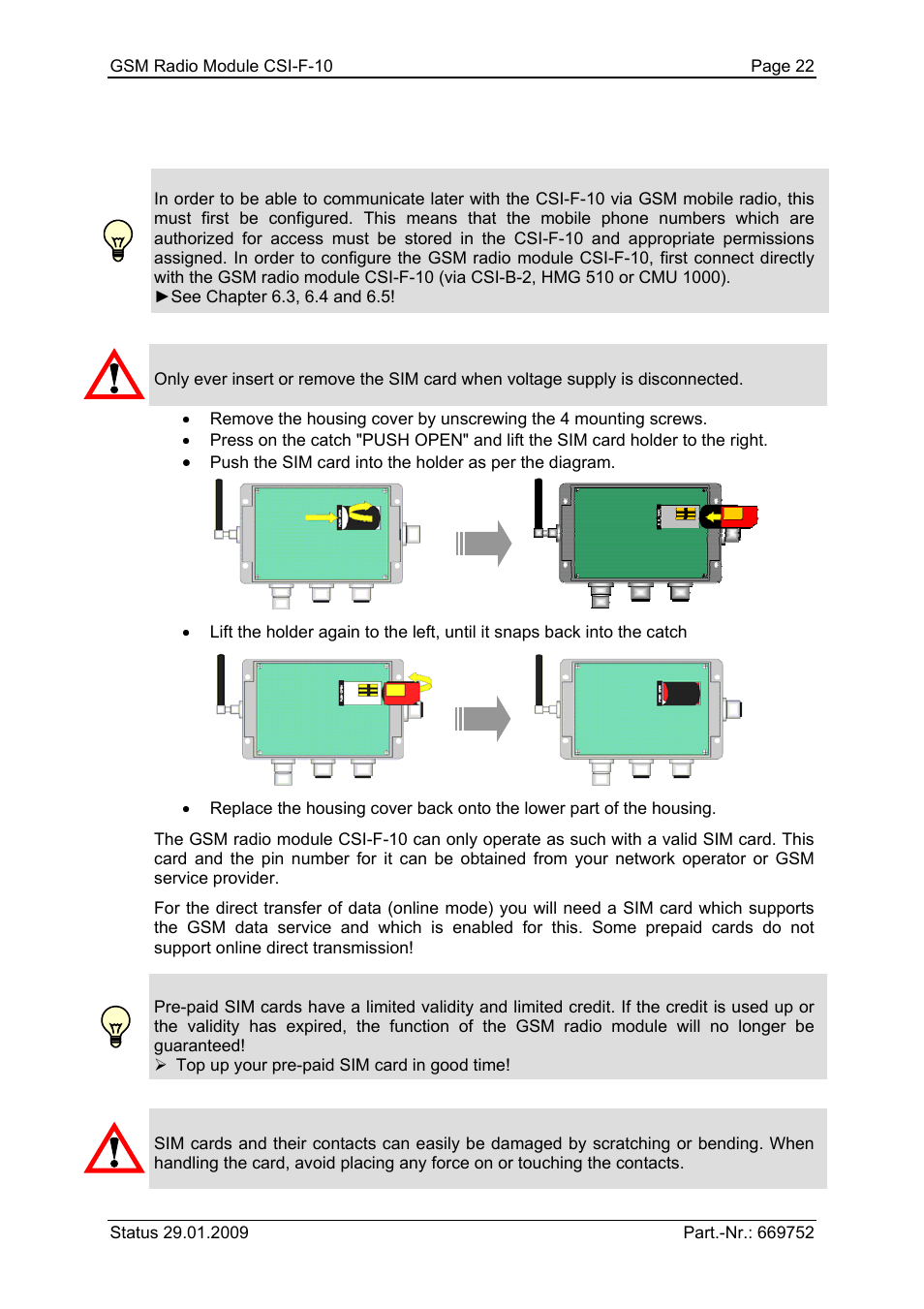 6 commissioning, 1 insert sim card | HYDAC CSI-F-10 User Manual | Page 22 / 120