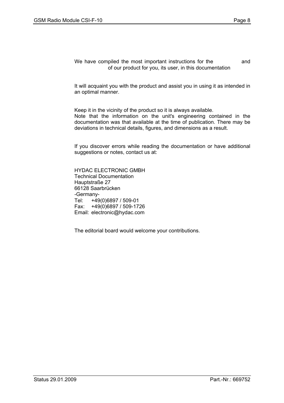 Preface | HYDAC CSI-F-10 User Manual | Page 8 / 120