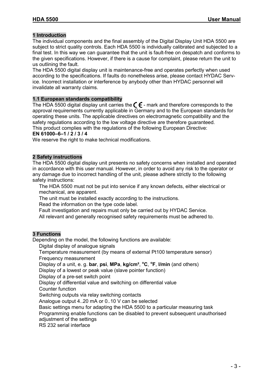 HYDAC HDA 5500-0-0-DC-000 User Manual | Page 3 / 19
