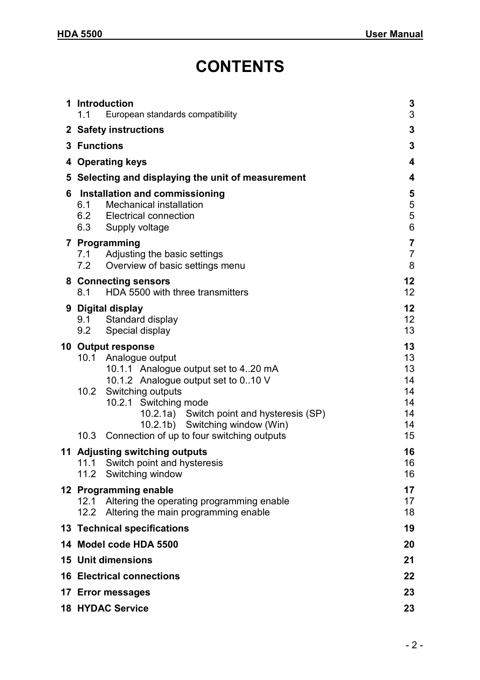 HYDAC HDA 5500-1-2-DC-000 User Manual | Page 2 / 23