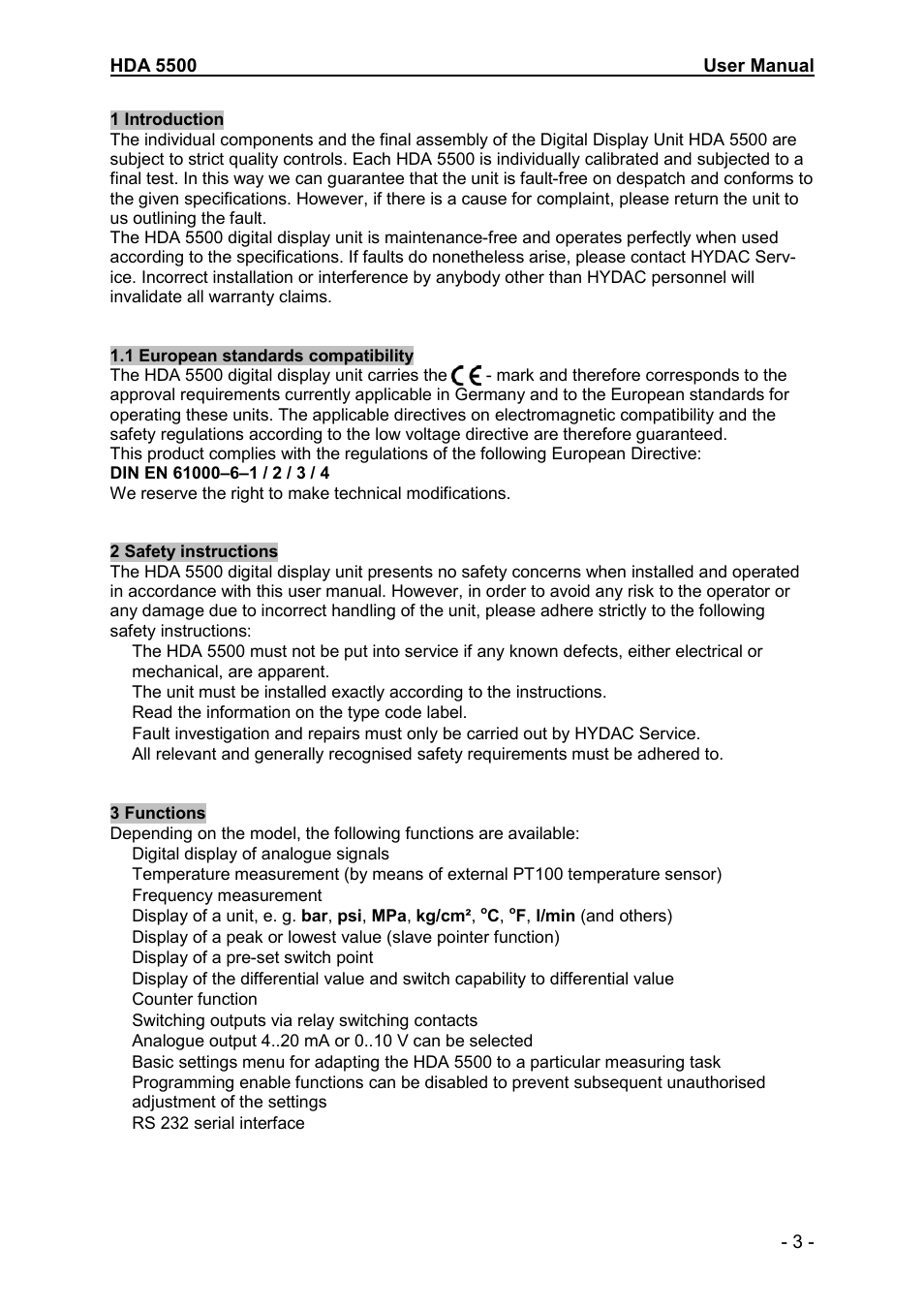 HYDAC HDA 5500-1-2-DC-000 User Manual | Page 3 / 23