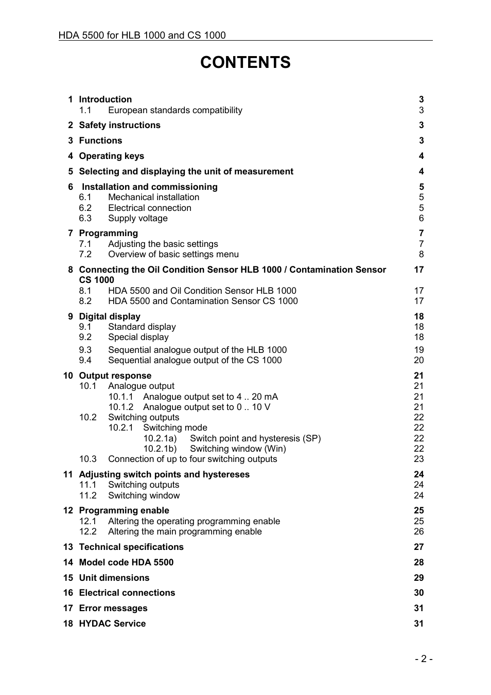 HYDAC HDA 5500-0-2-DC-006 (CM1k) User Manual | Page 2 / 31