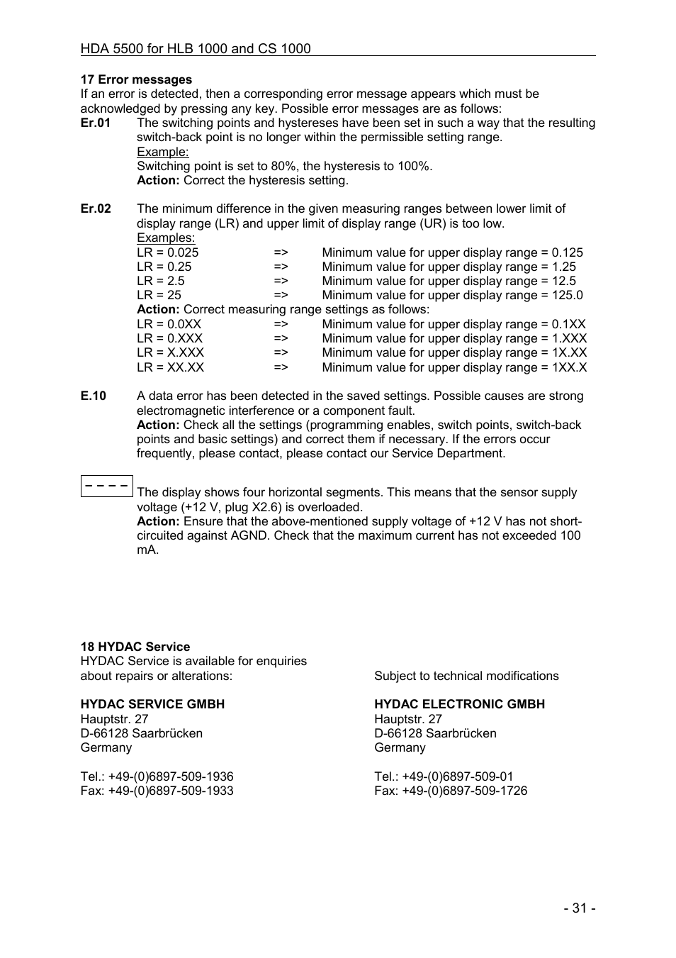 HYDAC HDA 5500-0-2-DC-006 (CM1k) User Manual | Page 31 / 31