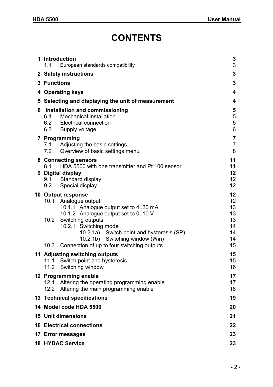 HYDAC HDA 5500-3-2-DC-000 User Manual | Page 2 / 23