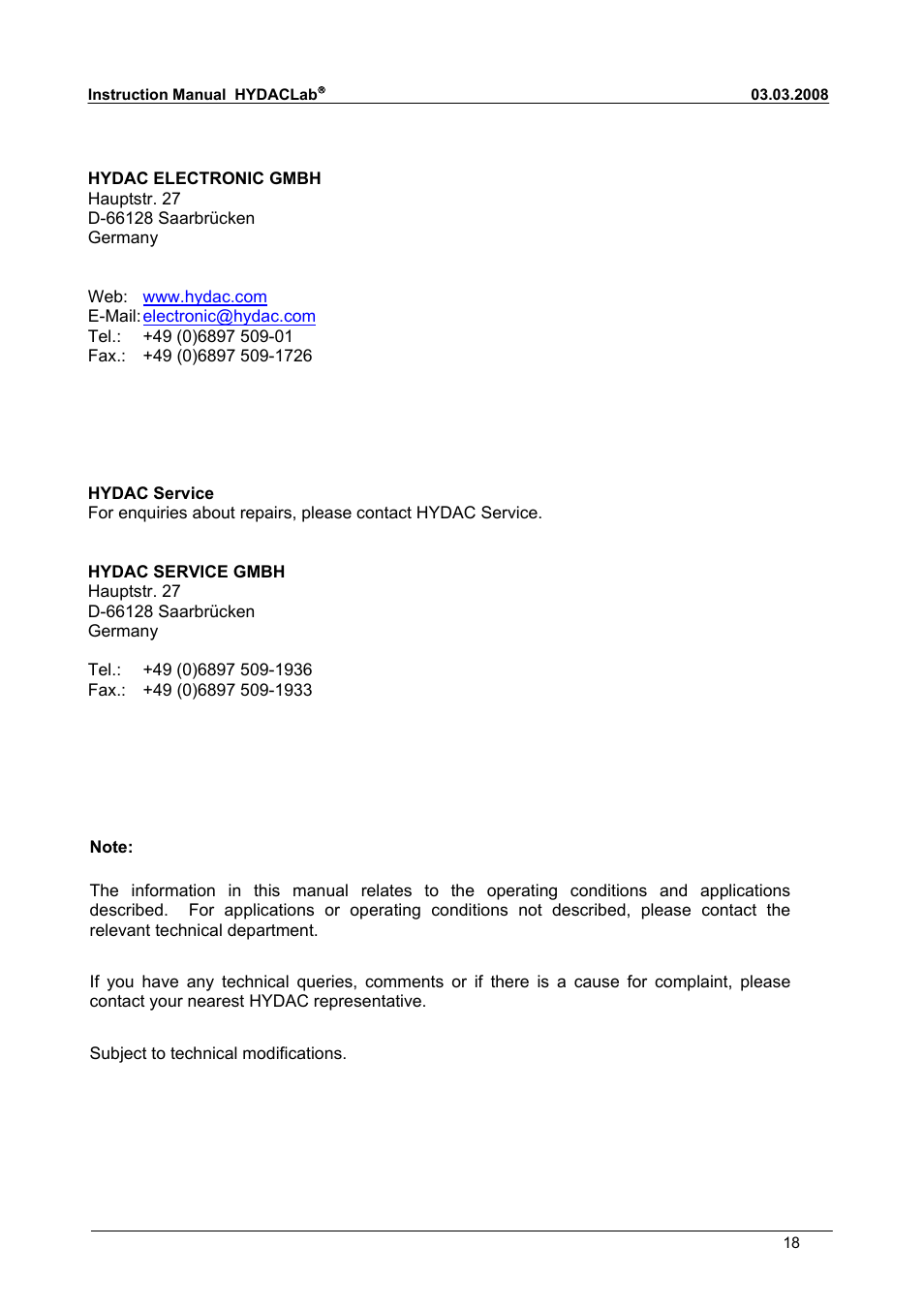 HYDAC HLB 1400 User Manual | Page 18 / 18
