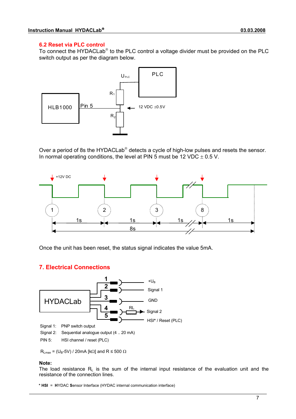 Hydaclab, Electrical connections | HYDAC HLB 1400 User Manual | Page 7 / 18