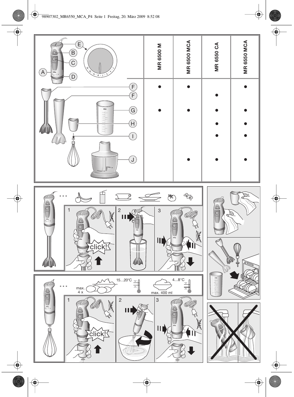 Click | Braun MR 6500 M CA User Manual | Page 3 / 40