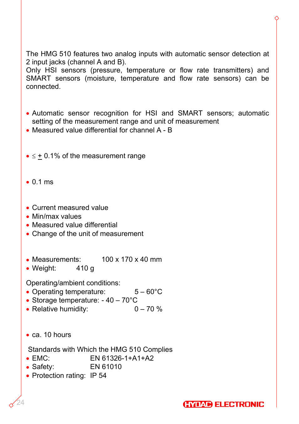 Technical specifications | HYDAC HMG 510 User Manual | Page 24 / 26