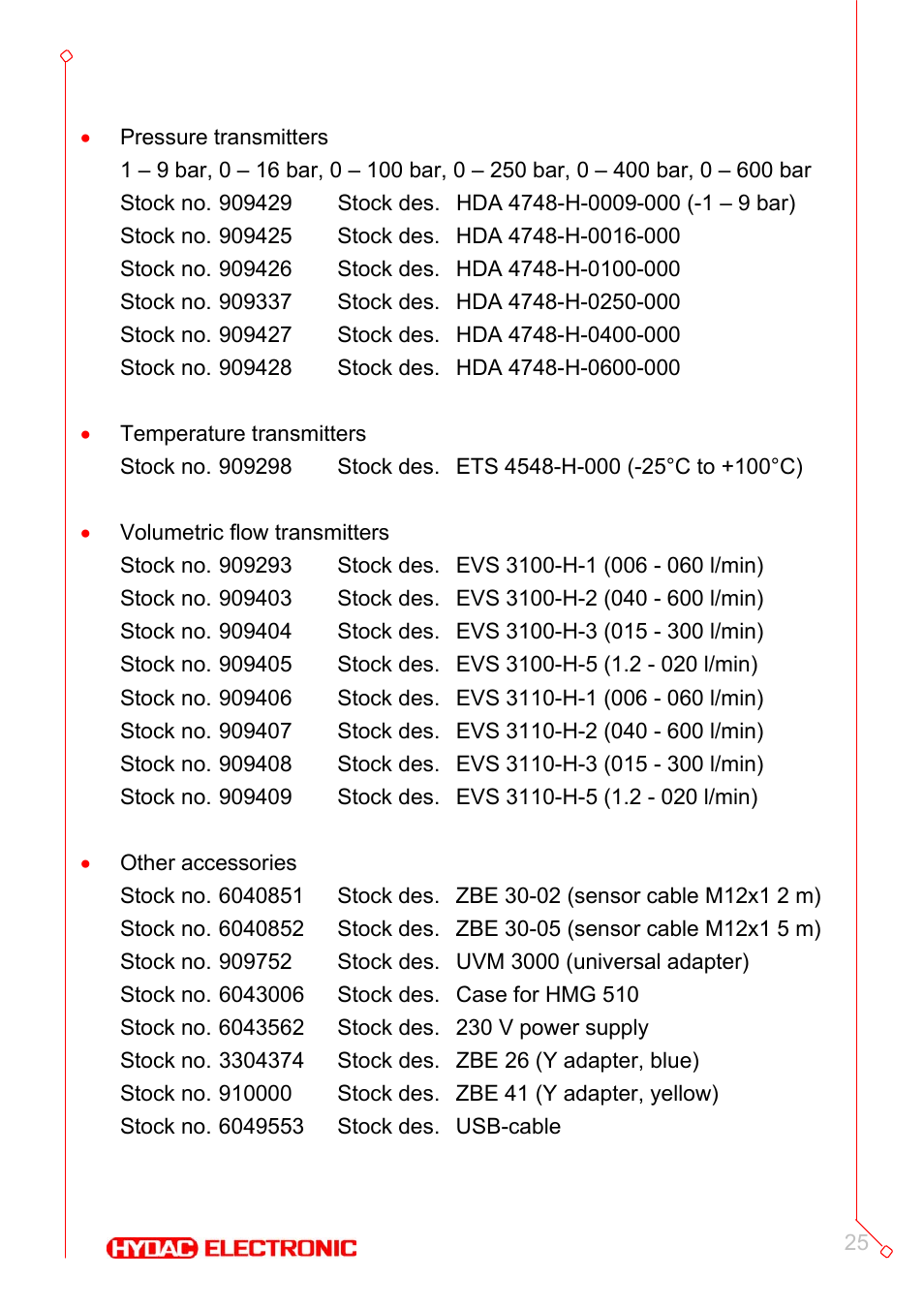 Accessories | HYDAC HMG 510 User Manual | Page 25 / 26
