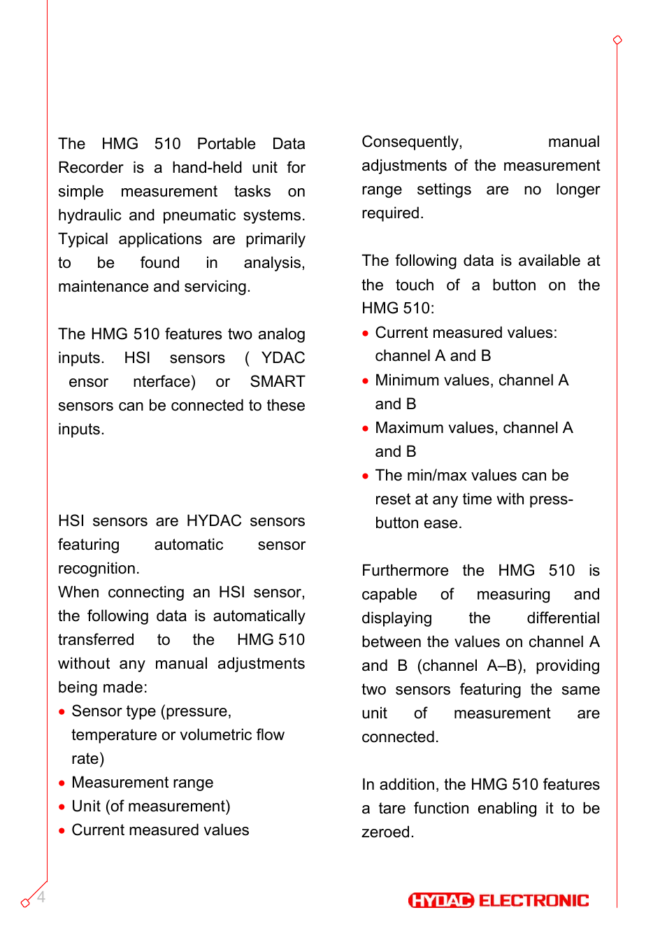 Tasks and functions of the hmg 510 | HYDAC HMG 510 User Manual | Page 4 / 26