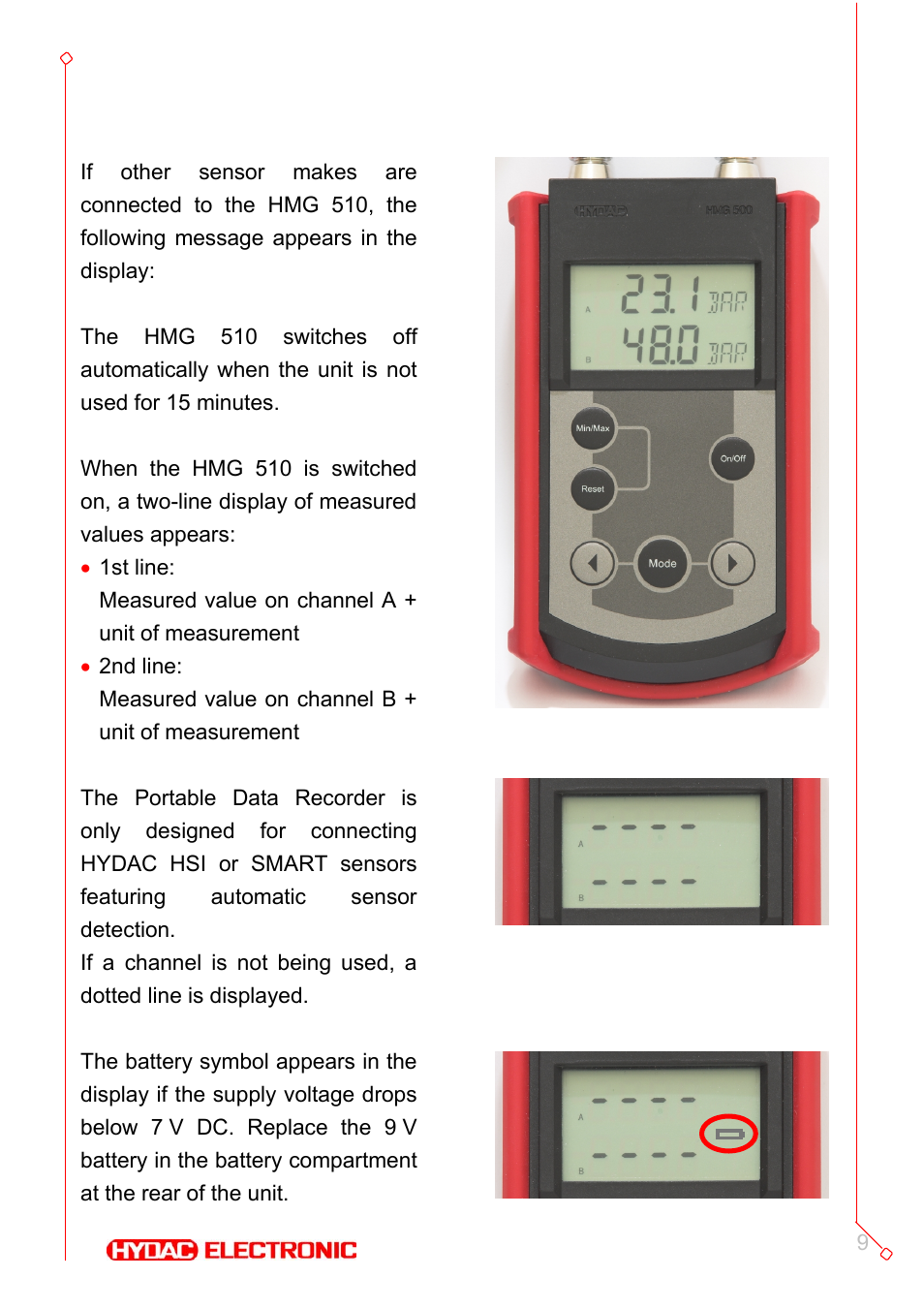 Operating instructions | HYDAC HMG 510 User Manual | Page 9 / 26