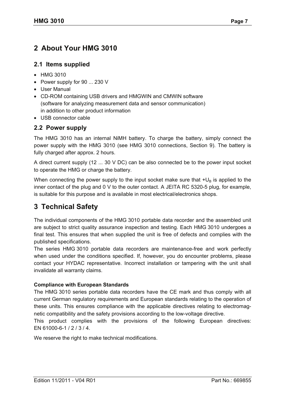 3 technical safety | HYDAC HMG 3010 User Manual | Page 7 / 86