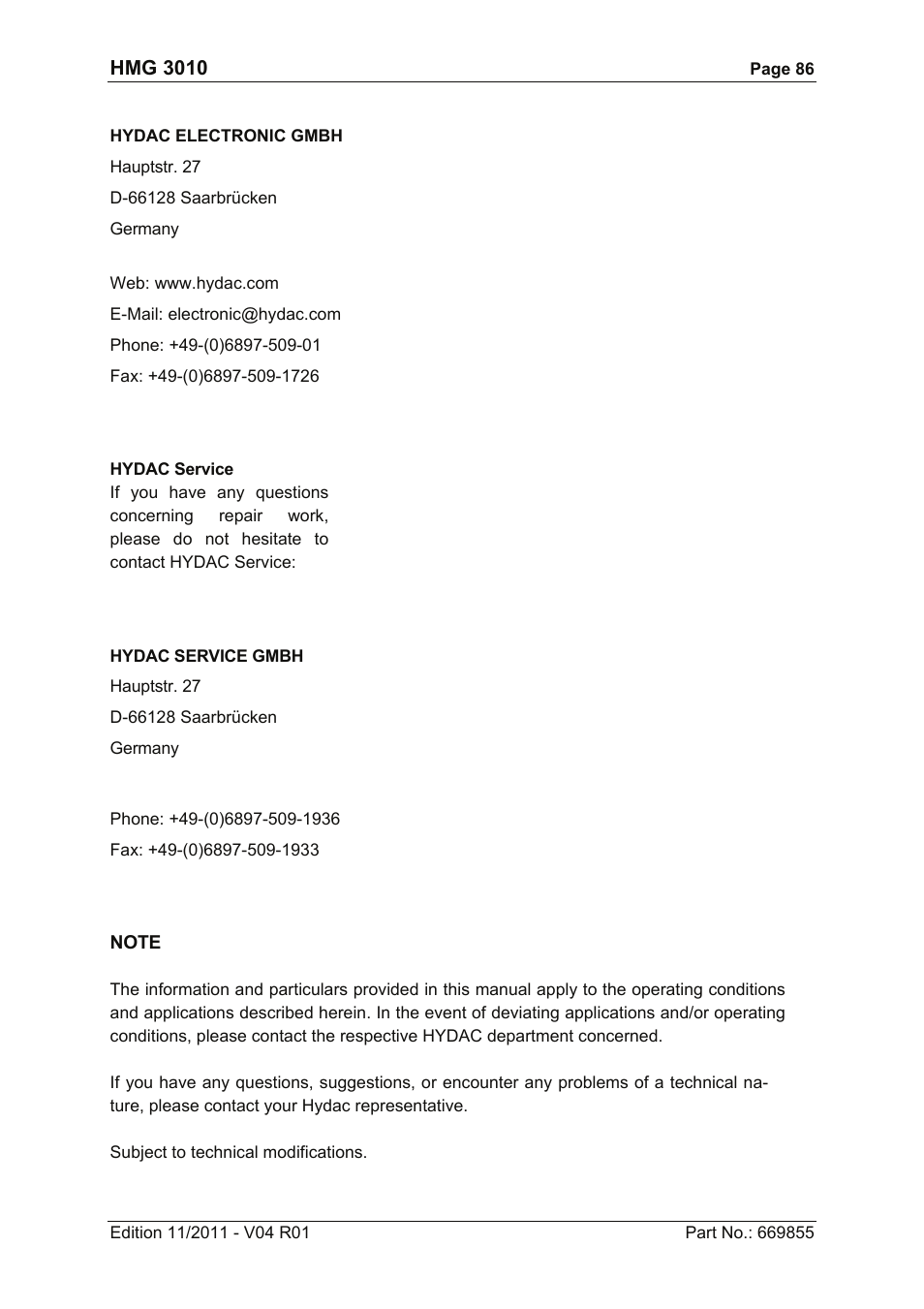 HYDAC HMG 3010 User Manual | Page 86 / 86