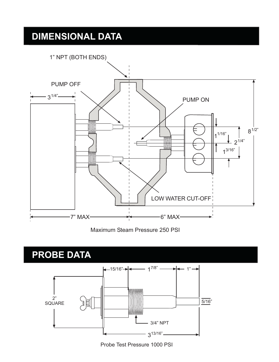 Dimensional data probe data | Hydrolevel 250 Series User Manual | Page 3 / 8