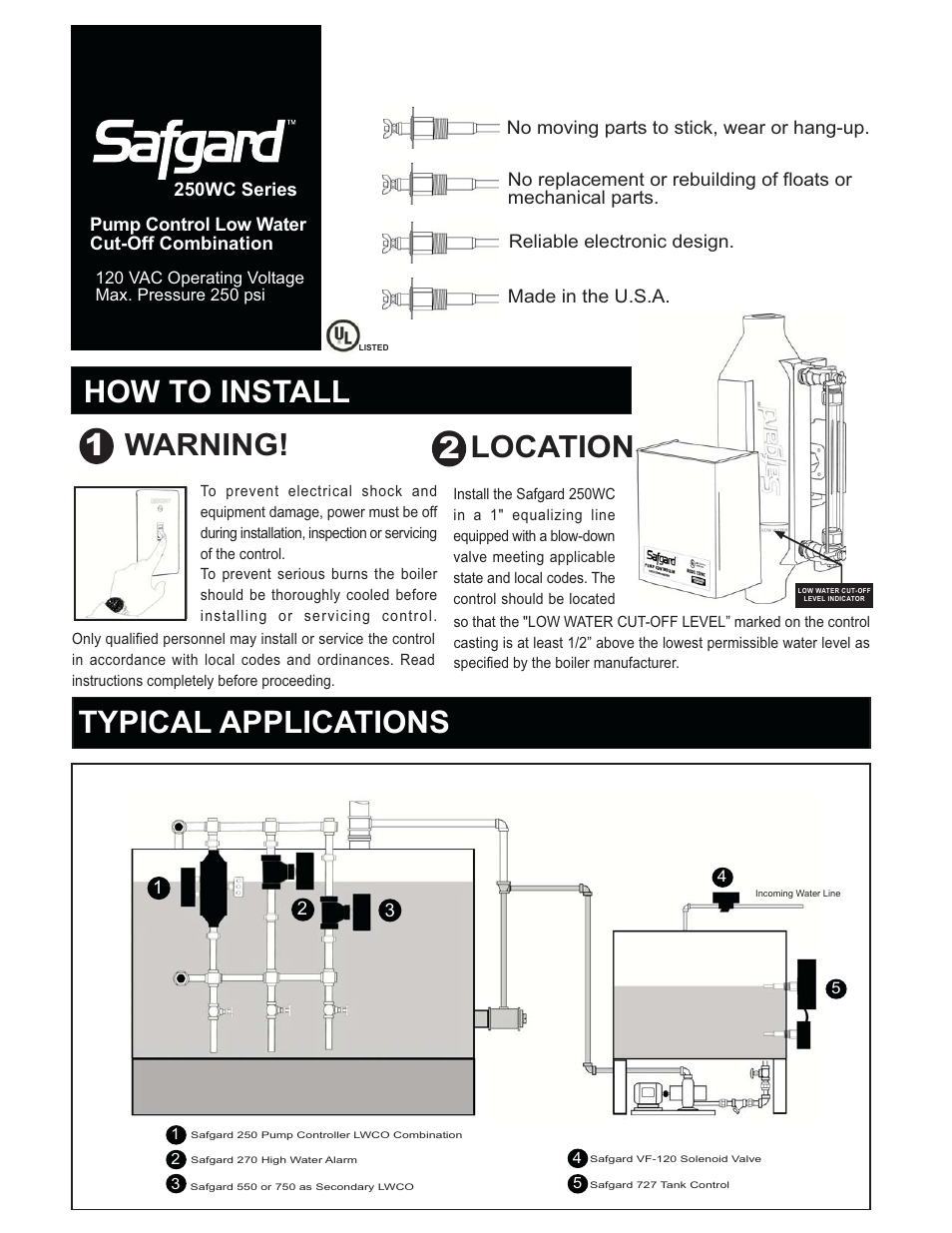 How to install, Typical applications, Location 2 | Warning! 1 | Hydrolevel 250 Series User Manual | Page 5 / 8