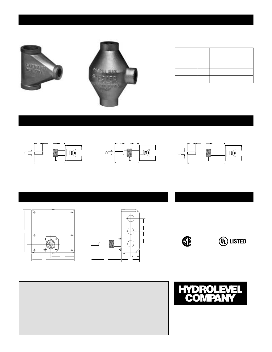 Fittings probe data dimensions specifications, Limited manufacturer’s warranty | Hydrolevel 750 Series User Manual | Page 4 / 4