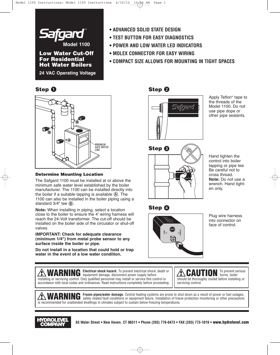 Hydrolevel 1100 User Manual | 4 pages