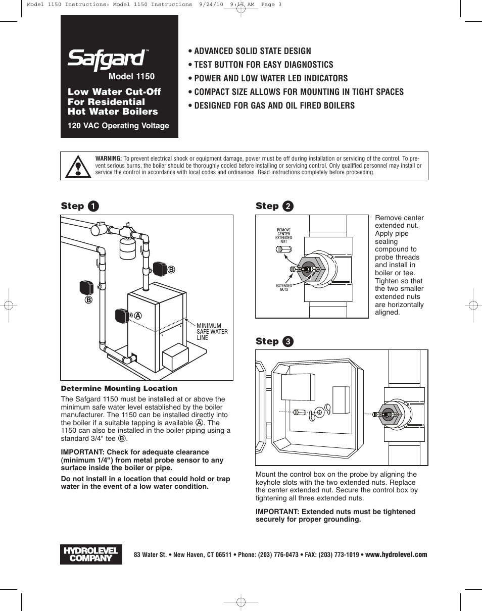 Hydrolevel 1150 User Manual | 4 pages