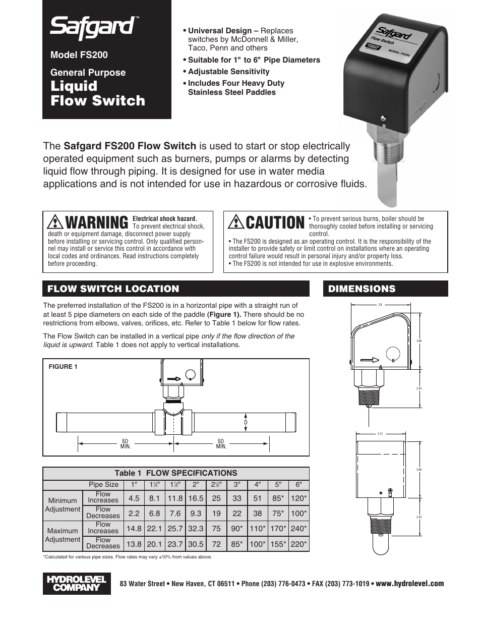 Hydrolevel FS200 User Manual | 2 pages