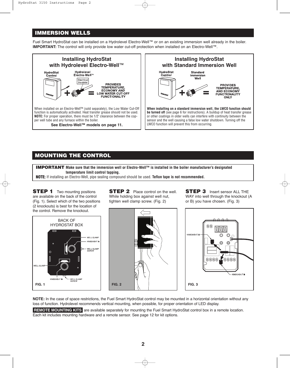 Immersion wells, Step 2, Step 3 | Hydrolevel 3150 User Manual | Page 2 / 12